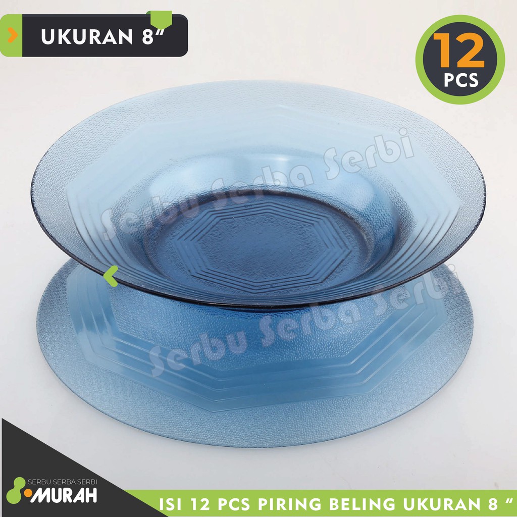SERBU MURAH - SET 12 PCS Piring Beling Random Warna Ukuran 8 " - Piring Kaca Piring Makan Piring