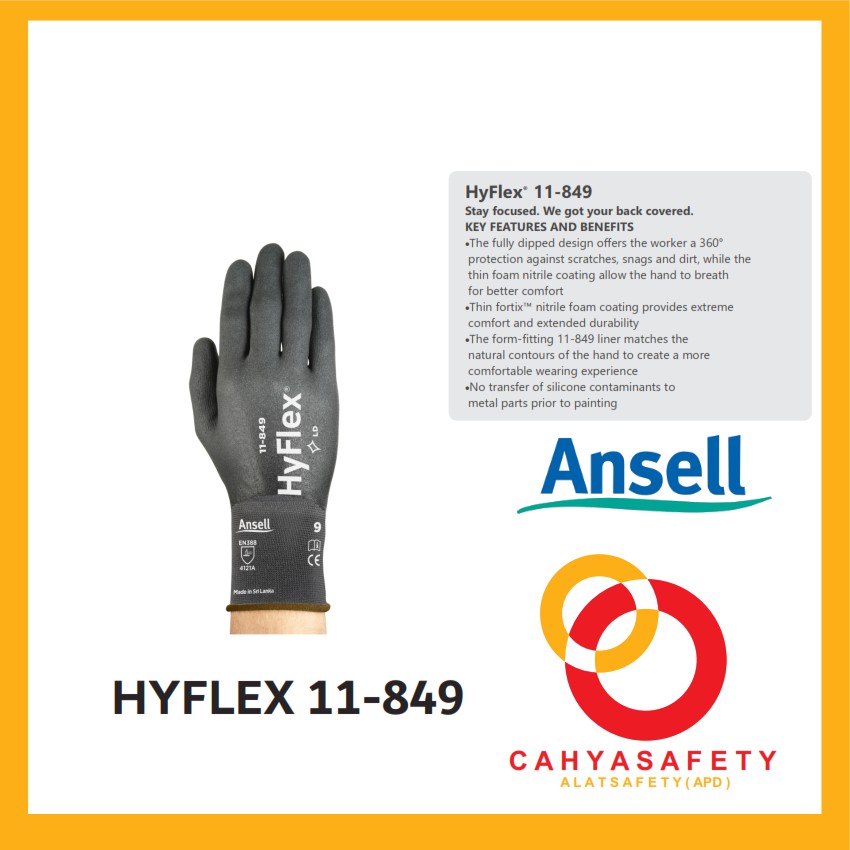 ansell / HyFlex 11-849 / hyflex / 11-849 / sarung tangan safety / sarung tangan / safety