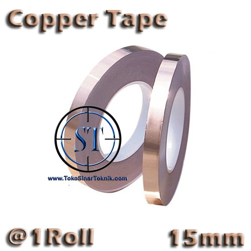 1 Roll 15mm Copper Tape Foil Isolasi Solatip Tembaga Jalur PCB Mod ISolaso Solatip Tembaga Jalur PCB Panjang 25M