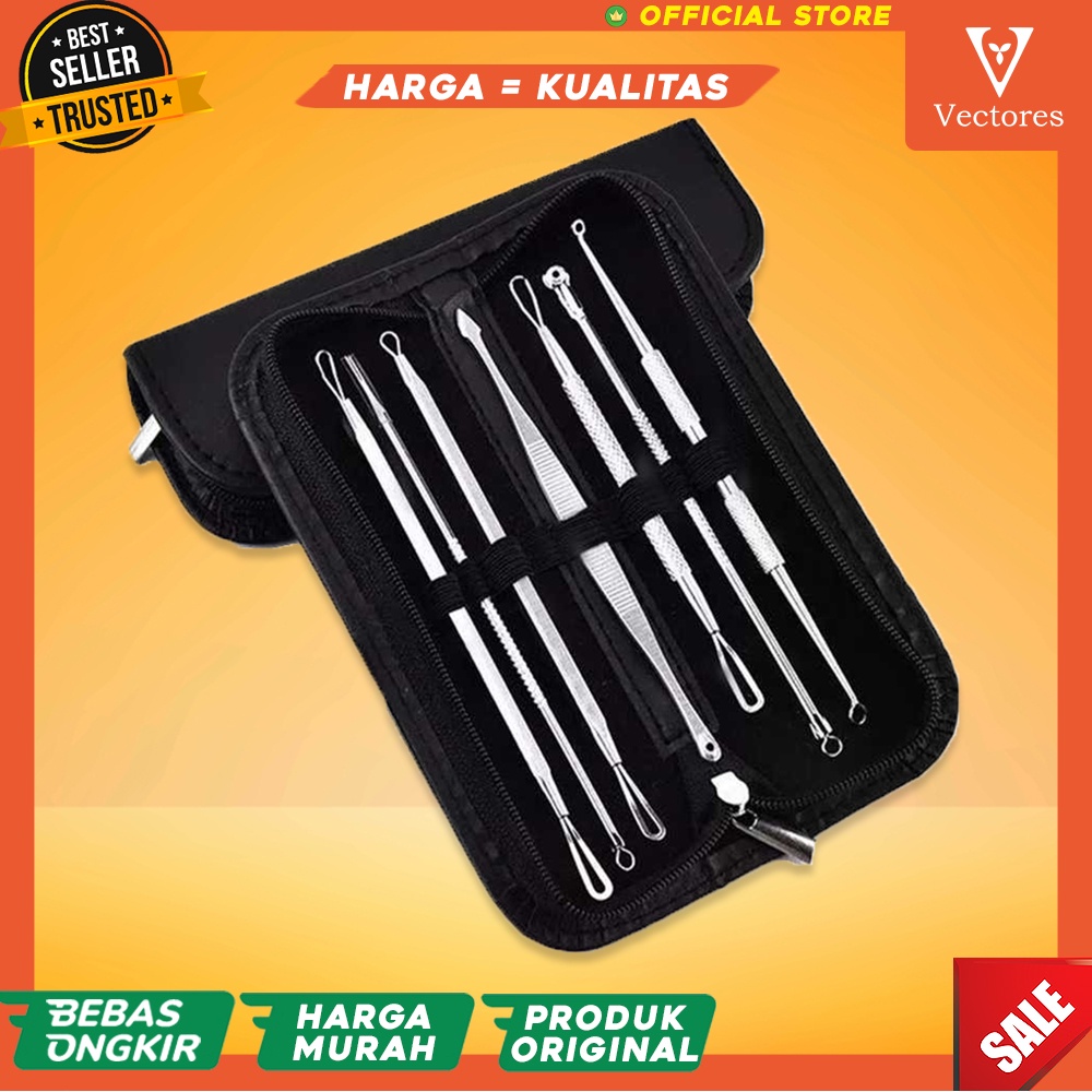 [ASLI] Alat Bantu Pemencet Pencet Jerawat Pengangkat Pembersih Komedo Blackhead Tweezer Stainless Steel 1 Set Murah Original