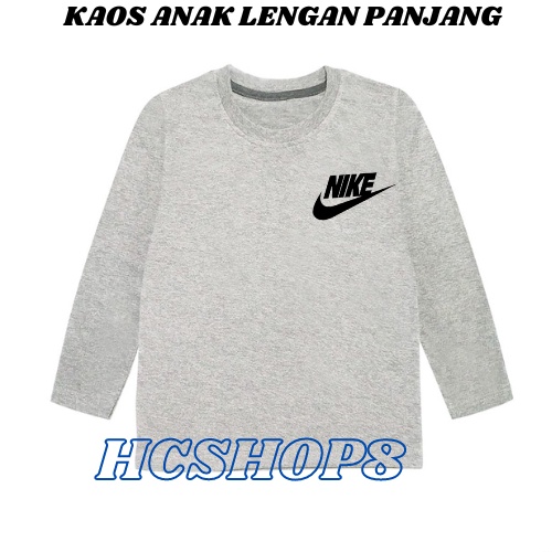 Kaos Anak Lengan Panjang Logo NI Unisex Cowok Cewek Usia 2-16th