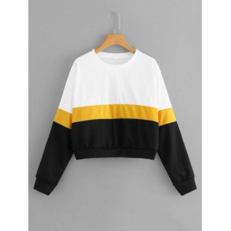 Crop polos kombinasi Sweater 3D warna putih kuning hitam hoodie wanita tersedia ukuran S M L XL XXL 