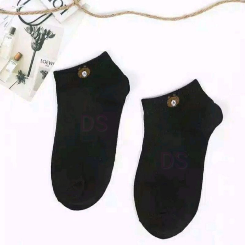 KAOS KAKI BERUANG WARNA WARNI REMAJA  PENDEK MATA KAKI / KAOSKAKI ANKLE CUTE BUNGA DAISY BEAR DS-BERUANG- HITAM