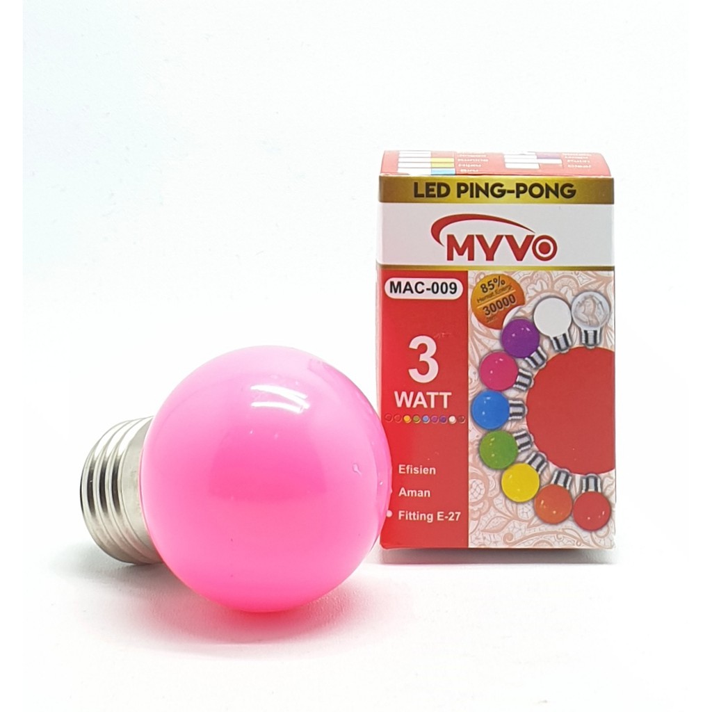 Myvo Pink Lampu Led Ping Pong 3W E27 Warna Pink / Lampu Dekorasi