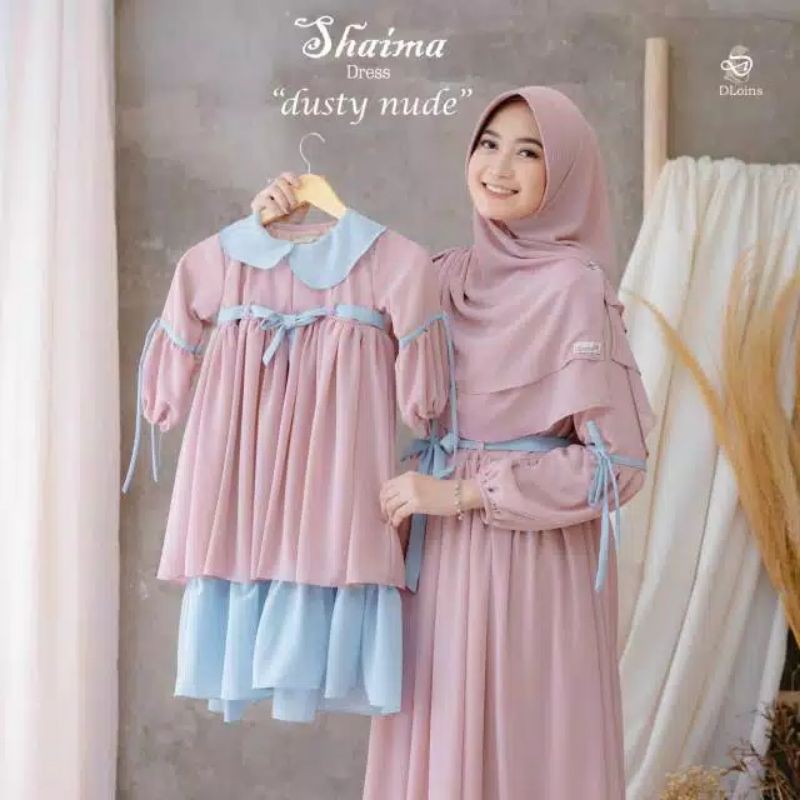 PRE-ORDER))) Shaima Dress couple, REALPICT GESER  gamis ibu set jilbab, anak gamis saja usia 1-13th