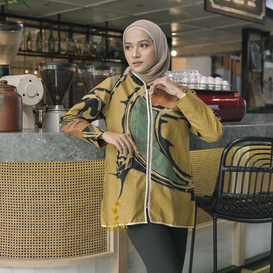 Maharani Tunik Batik Wanita Prabuseno Original Ori Modern Lengan Panjang Jumbo Atasan Batik Kerja Bu