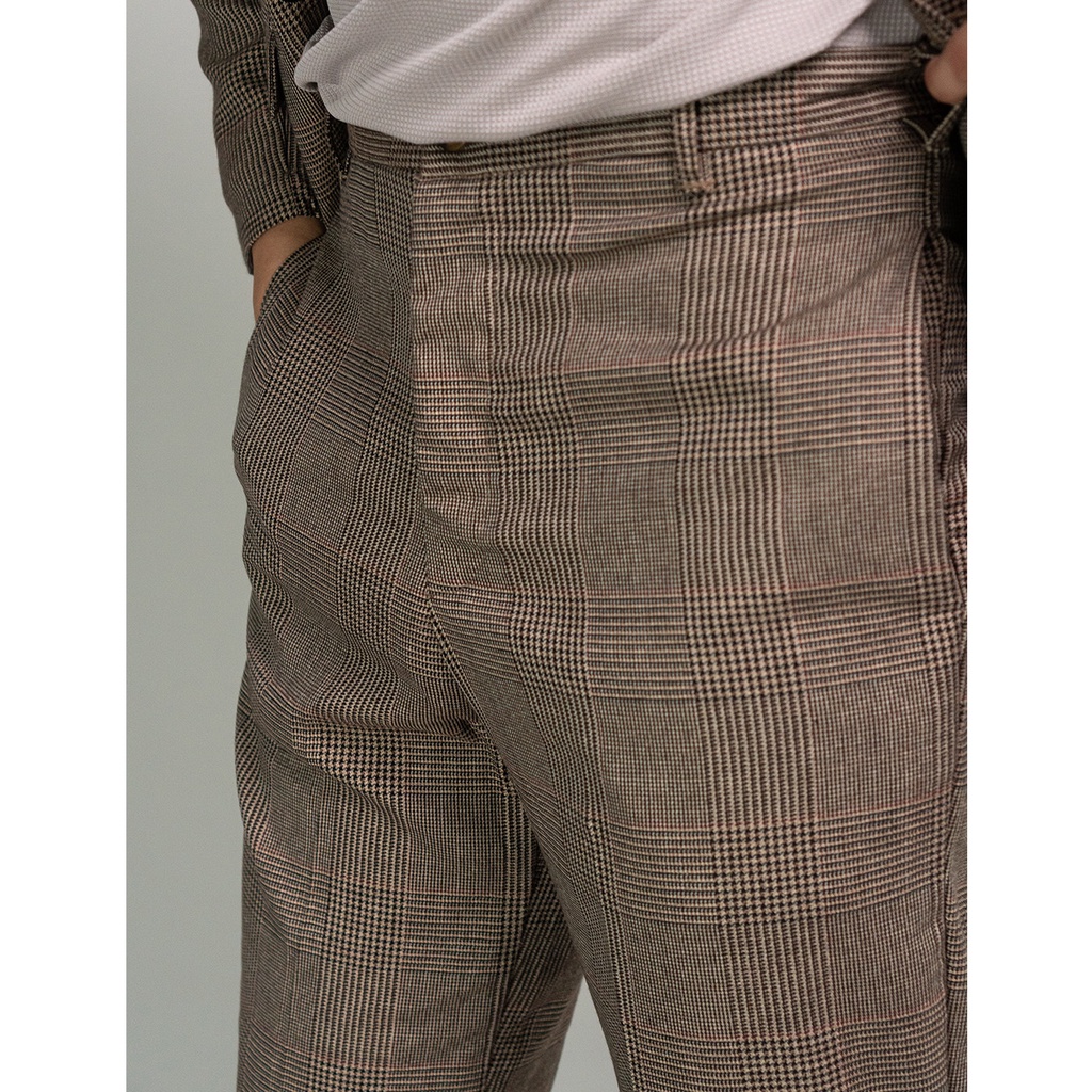 Glen Check Plaid Brown Ankle Pants