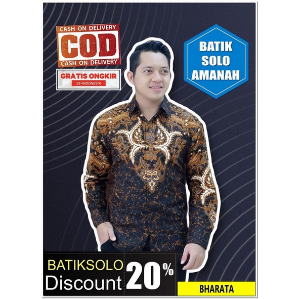 BATIKSOLOAMANAH PROMO BAJU PREMIUM BHARATA BATIK INDONESIA KEMEJA BATIK PRIA SOLO LENGAN PANJANG LAP