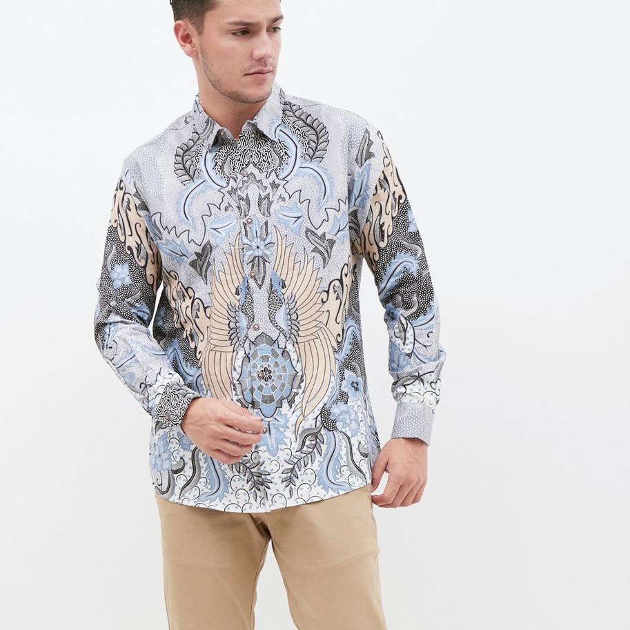 Grosir M231 Kemeja Pria Batik Panjang Biru 1491