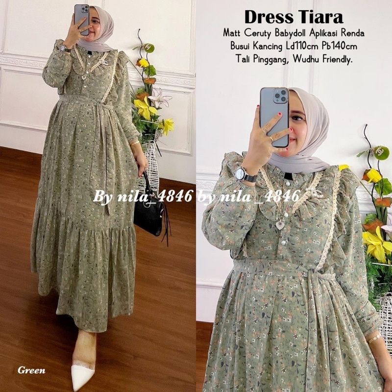 Tiara dress maxi/baju gamis/baju wanita/seruti bebidol motif/aplikasi renda