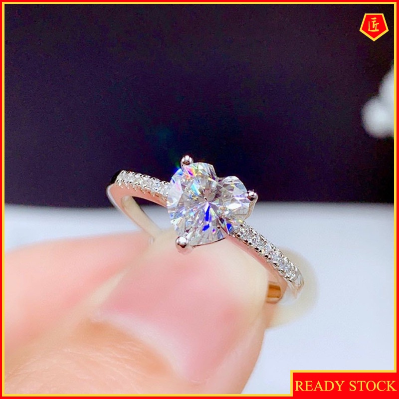 [Ready Stock]Simple Elegant Heart-Shaped Moissanite Diamond Ring for Women