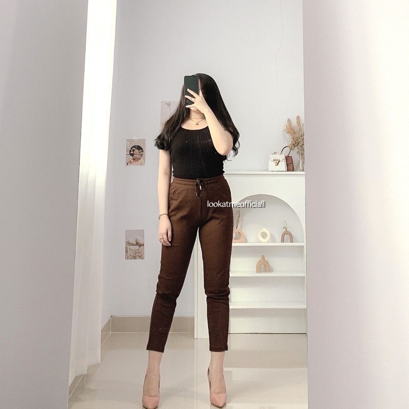 Lookatmeofficial • Celana Basic Polos Highwaist Seoul Pants Import / Celana Casual Formal Kantor Kerja Polos