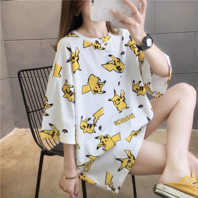 Oversize Tee Tshirt   Wanita Model Longgar Motif Pikachu