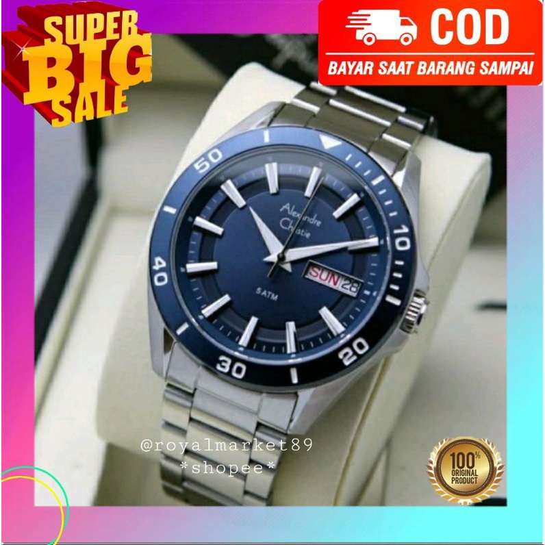 [WARNA LAIN GESER FOTONYA] ORI JAM TANGAN PRIA ALEXANDRE CHRISTIE MURAH RANTAI STAINLESS STEEL ARLOJ
