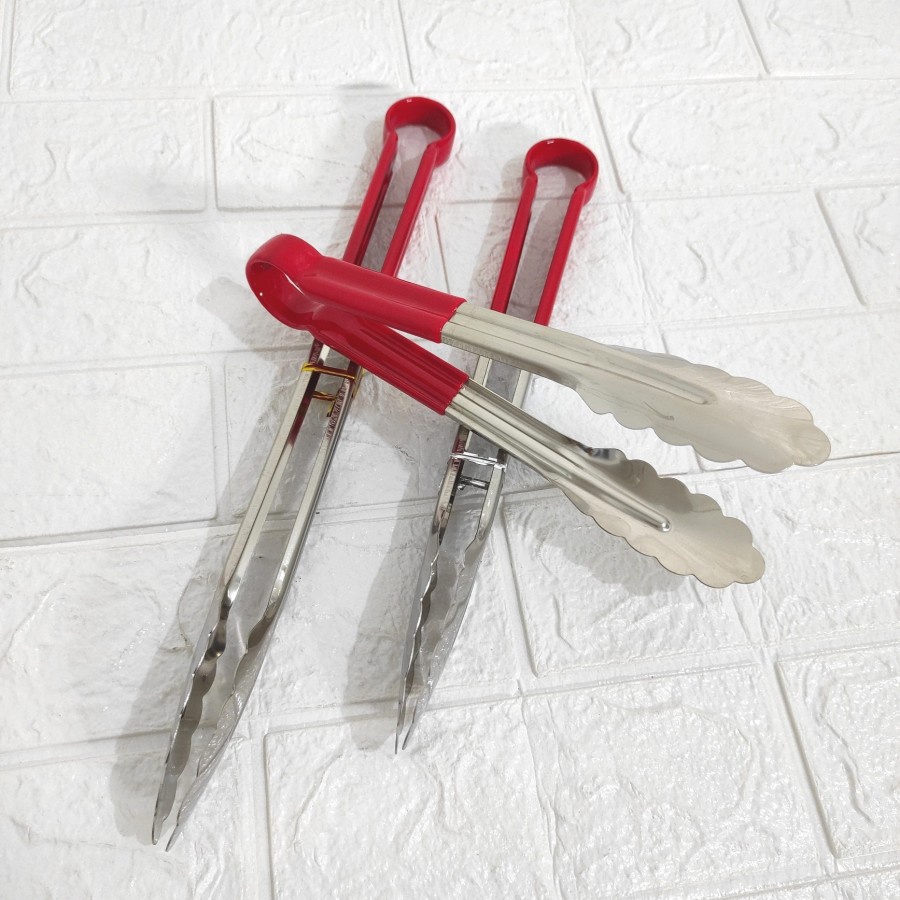Capitan Makanan Stainless Steel Super Tebal Merah Tongs 9&quot; 12&quot; 14&quot; SML