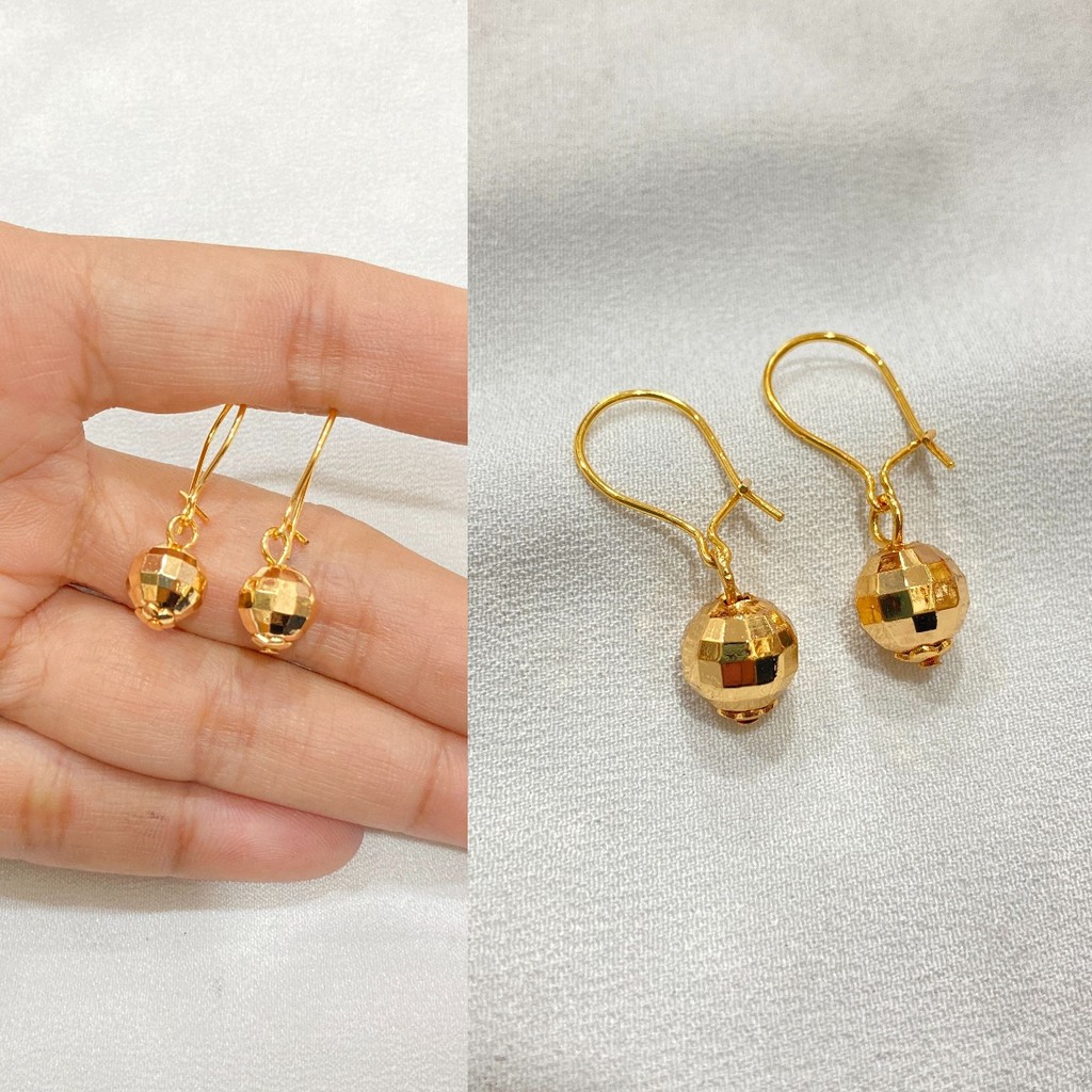 Anting Gantung Bola Kerawang Lapis Emas - Yaxiya Jewelry