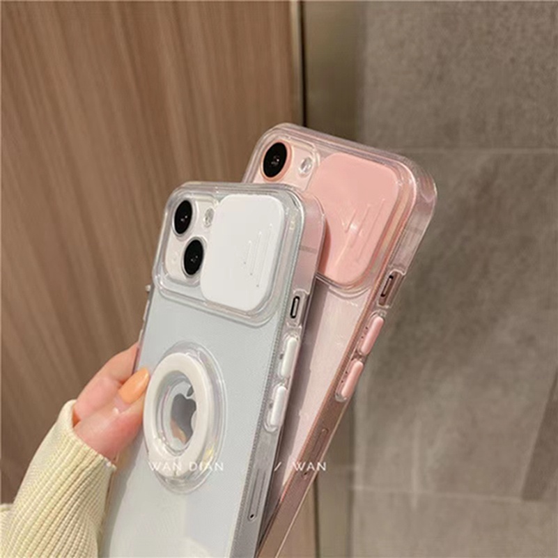 Casing For iPhone 14 13 12 11 Pro Max X XR Xs Max 7 8 6 6s Plus SE 2020 Push-pull Camera Lens Protection Phone Case With Bracket Ring Holder Transparent Shockproof Silicone Soft TPU Protective Cover