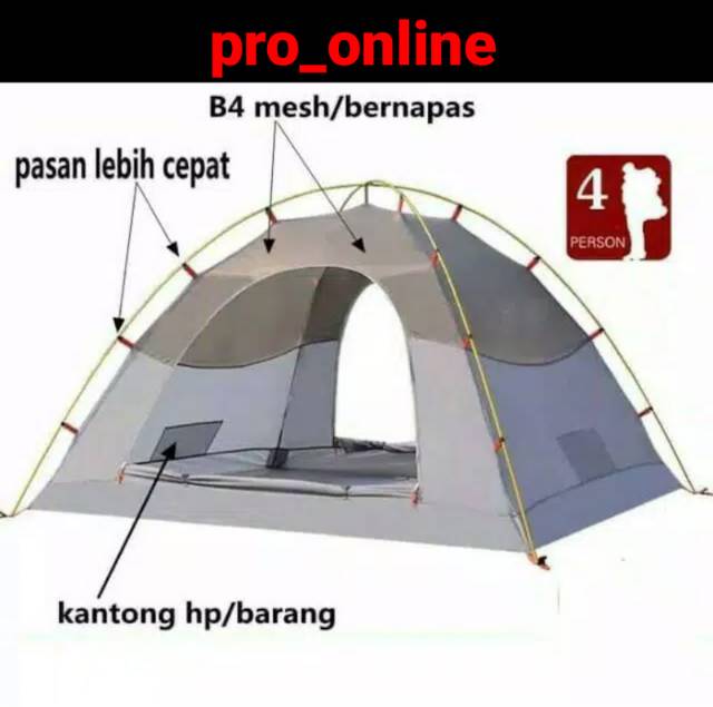 Tenda Camping kapasitas 4-5 Dobel Layer frame aloy waterproof / Tenda anti baday camping outdoor