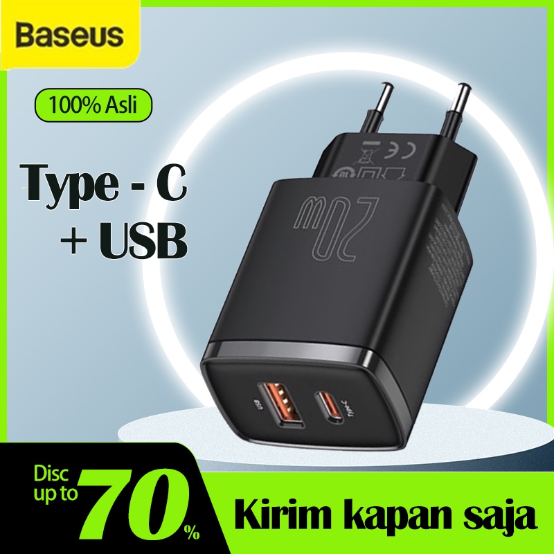 Baseus Kepala Charger Quick Charger QC3.0 Type-C+USB 20W PD Fast Charge