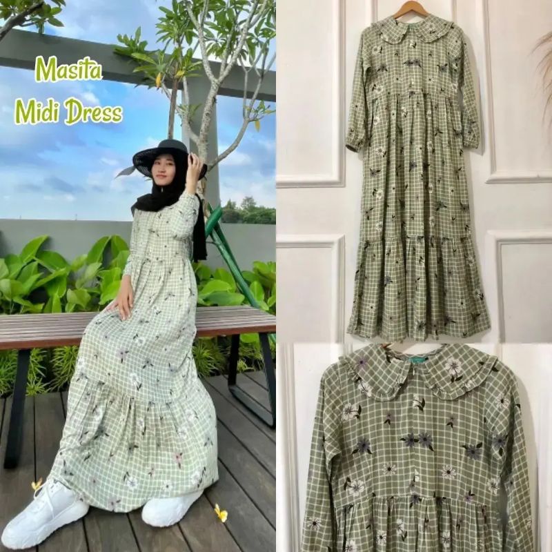 Masita MIDI dres yora MIDI dress rayon tunik gamis rayon MIDI dress kekinian