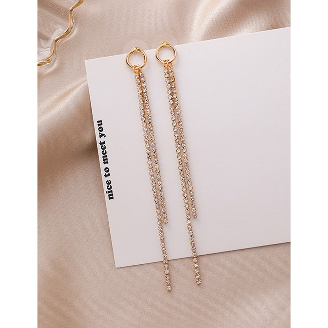 LRC Anting Tusuk Fashion Gold 925 Silver Needle Ring Rhinestone Tassel Earrings D02399