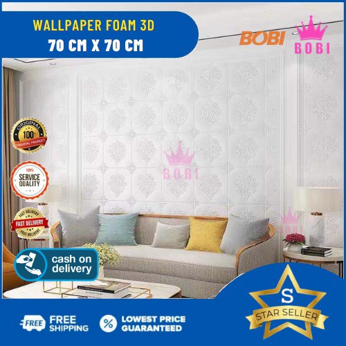 Wallpaper 3D Brickfoam Bunga / Ukuran 70x70cm / Bervariasi Warna