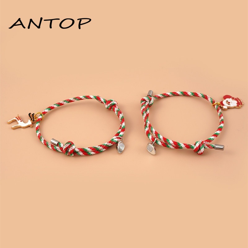 2 Pcs Beberapa Magnet Gelang Menarik Santa Claus Kreatif Adjustable Pesona Gelang Cinta Hadiah Natal ANTOP