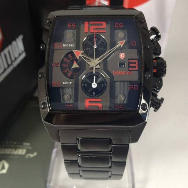 Jam Tangan keren Elegant Pria Expedition E 6636 Black List Red Original