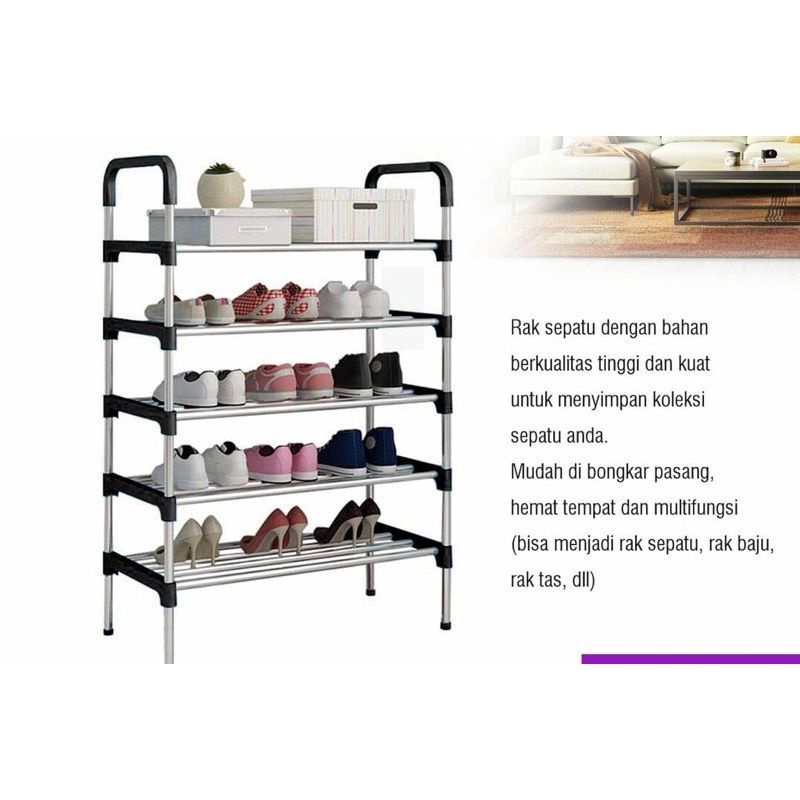 Rak sepatu 5 susun GACOR / Rak sendal stainles + plastik