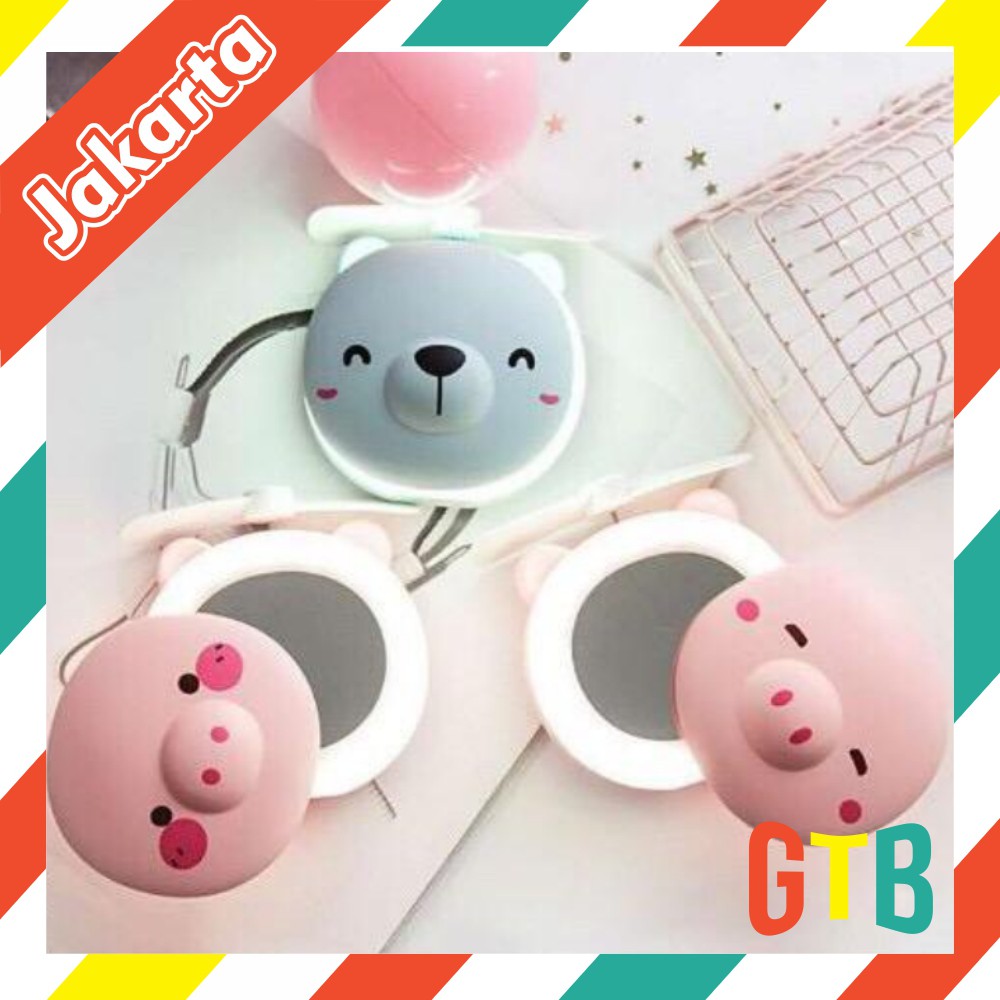 ❤️GTB❤️ R191 COD MINIFAN MAKEUP MIRROR PORTABLE PLUS KIPAS DAN LAMPU LED MOTIF 3in1Kipas Lampu