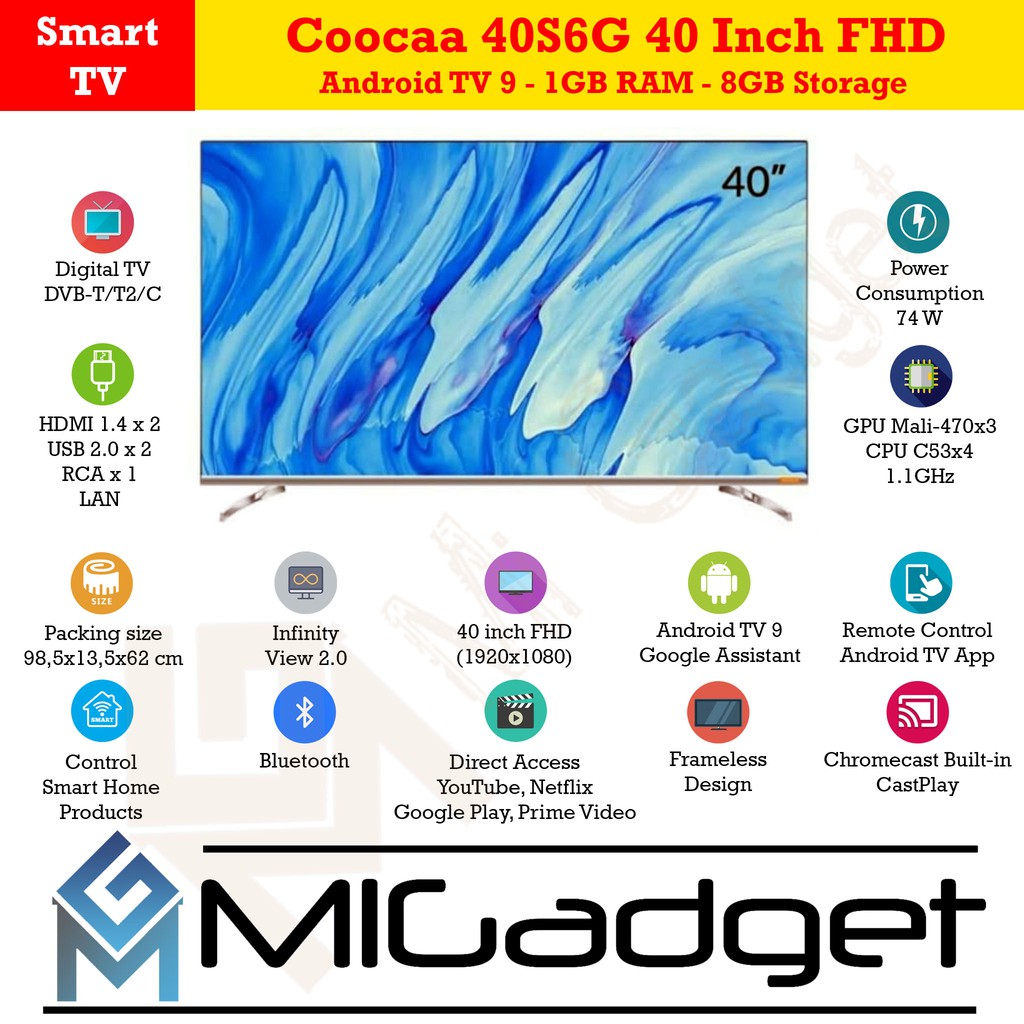 COOCAA 40S6G LED TV 40 inch ANDROID Pie 9.0 SMART TV Full HD Wifi