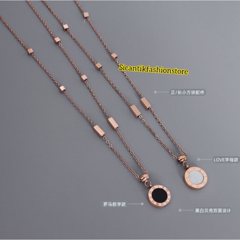 Kalung Titanium  Wanita Korea Liontin Romawi Terlaris Anti Karat selamanya Kalung Wanita Kekinian Liontin Angka Romawi Bolak balik Terbaru