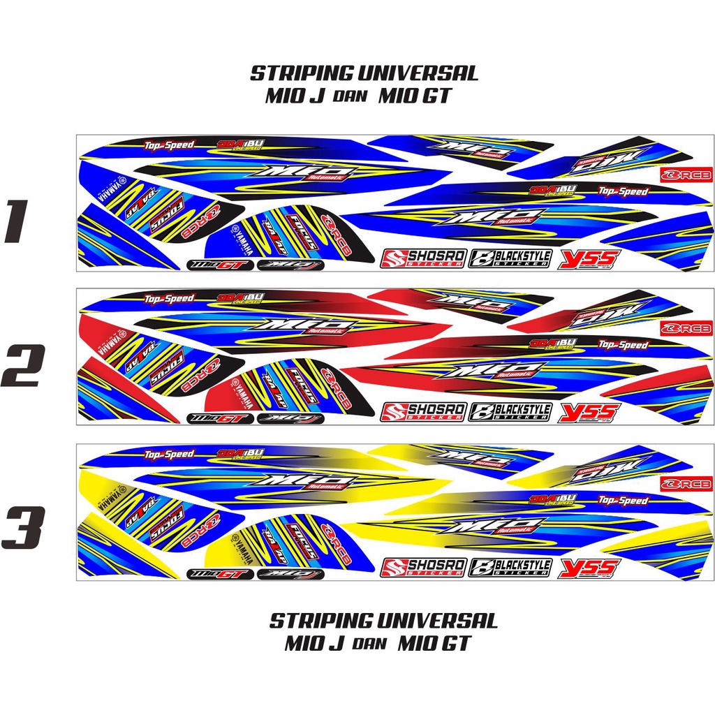 MOTIF LIS STIKER STICKER STRIPING VARIASI YAMAHA MIO J/MIO GT 3 MOTIF WARNA SIMPLE BIRU BIRU VARIASI