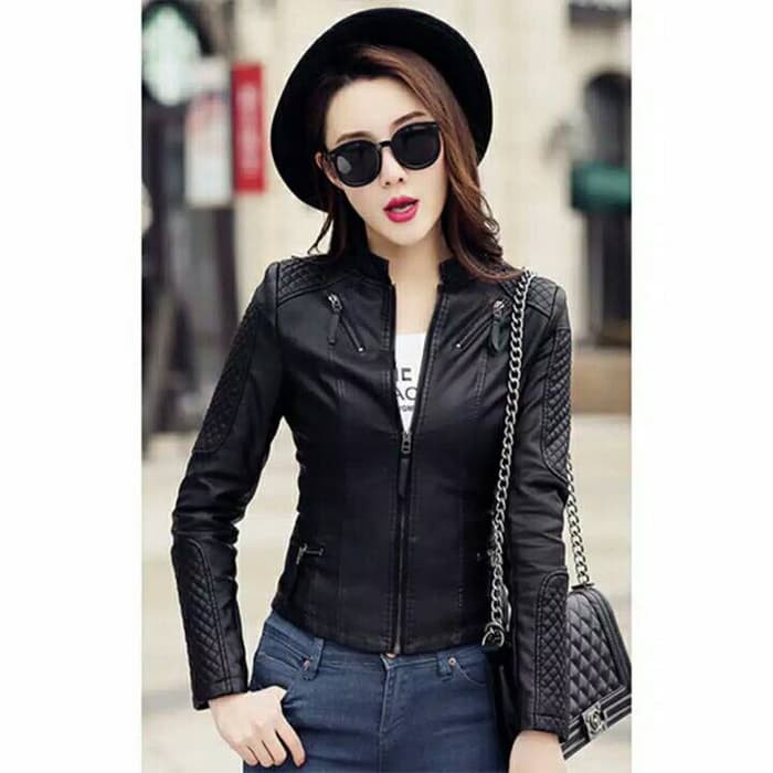 jaket kulit wanita korea style ( jaket semi kulit wanita, jaket cewek)