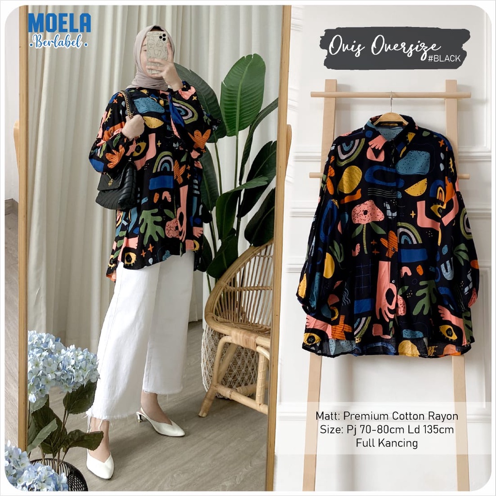 OVIS OVERSIZE ld 135cm by ORI MOELA premium cotton rayon atasan wanita full motif berkerah MUSLIM