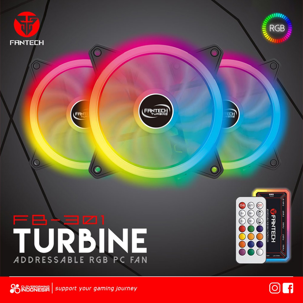 Fantech Fan Casing RGB 12cm TURBINE FB301 dengan Remote Control