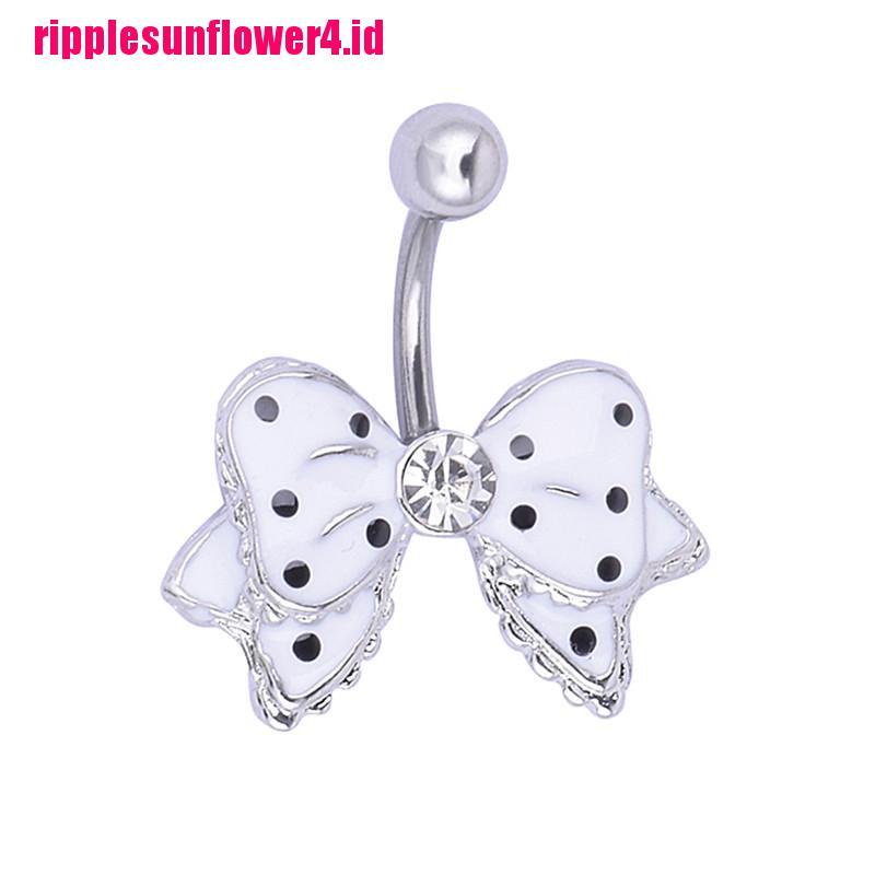 Anting Tindik Perutpusar Model Pita Motif Polkadot Hitam Putih Untuk Wanita