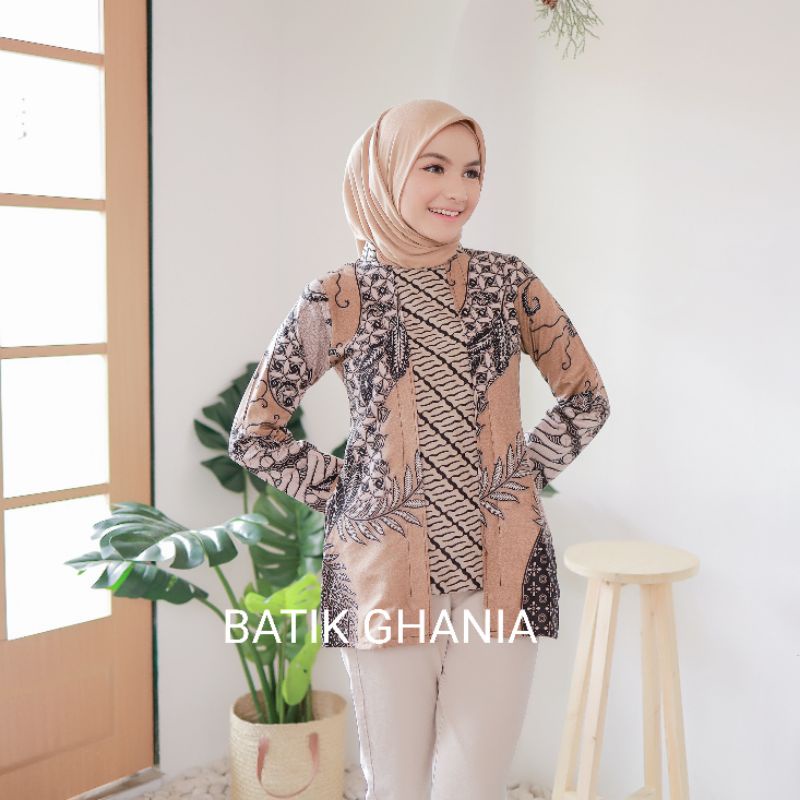 BATIK WANITA MODERN atasan batik couple batik kantor lengan panjang motif Sekar jagad by Batik ghania