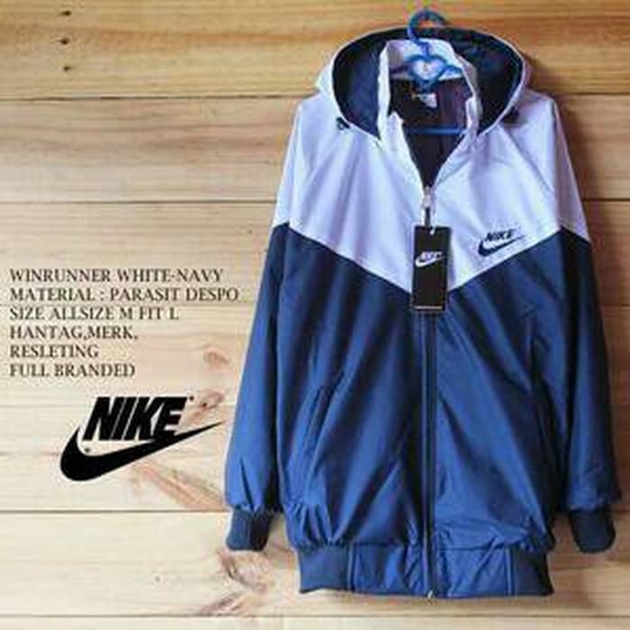 JAKET PARASUT NIKE WINDRUNNER WINDBREAKER BISA WATERPROOF PUTIH NAVY