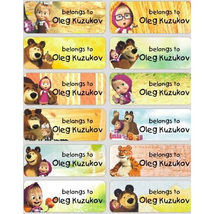 

Marsha and the bear Label Nama anti air sticker label name waterproof