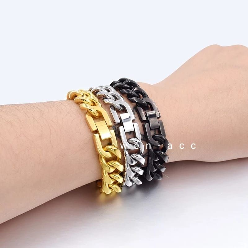 Gelang Rantai Gold dan Silver Titanium Gelang Hitam Pria dan Wanita