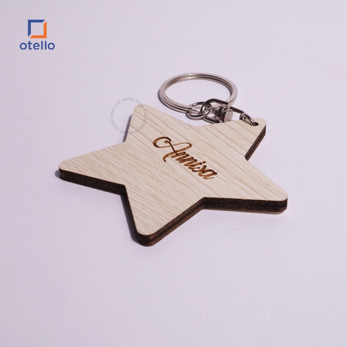 Custom Gantungan Kunci Bintang Nama Wooden Keychain Round Ganci Keren