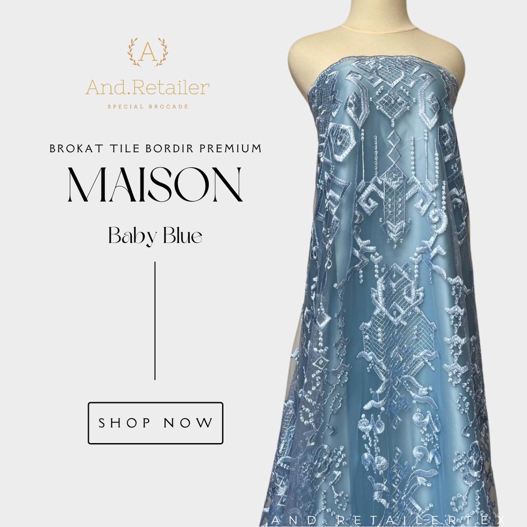 Bahan kebaya Tile Exclusive Maison design By Sapto warna baby Blue Full bordir