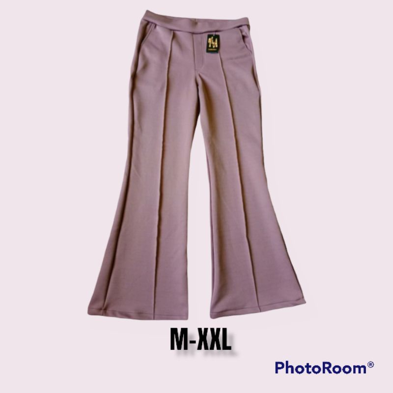 3A Fashion - Celana Cutbray List Jumbo High Waist Scuba Premium Pinggang Full Karet