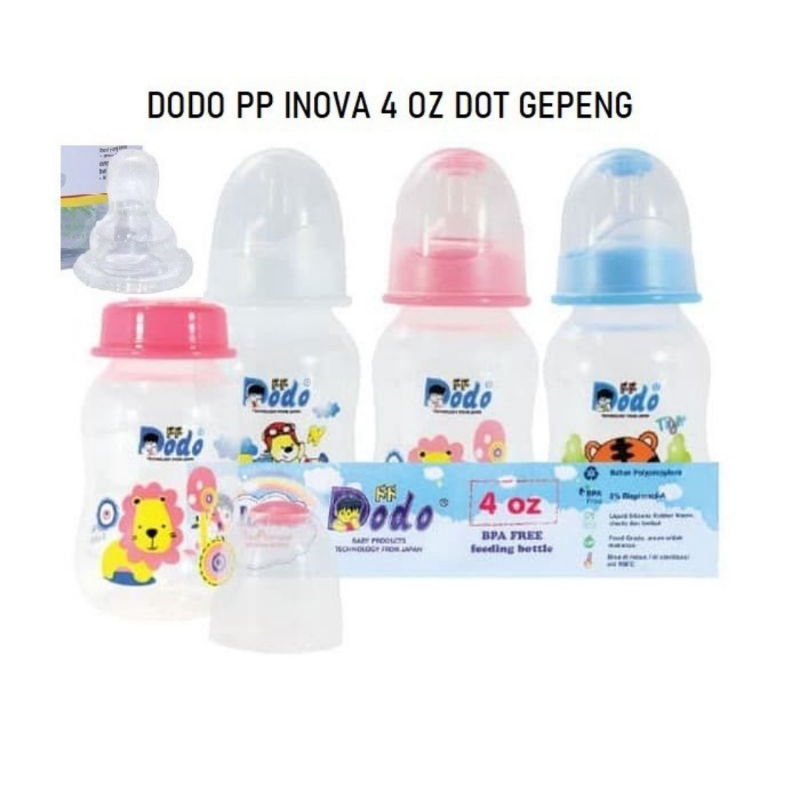 Dodo Botol Susu PP Inova 2 oz(60ml), 4 Oz(125ml) &amp; 8 Oz (250ml) Dot Pipih/Botol Susu Bayi