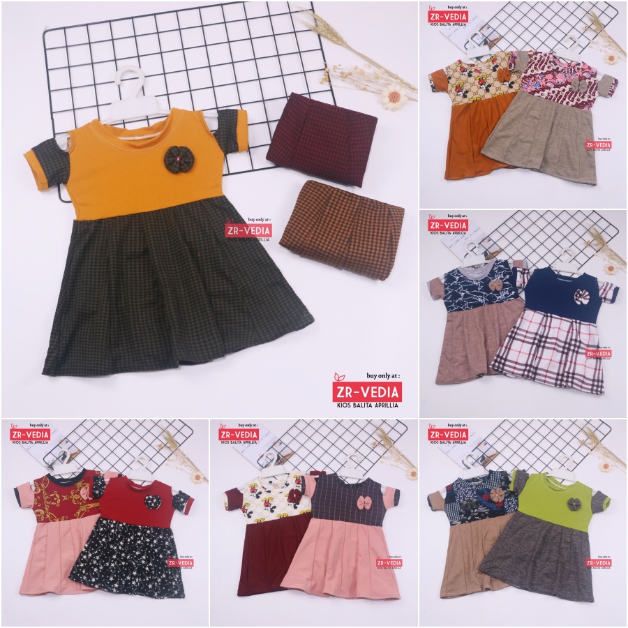 Dress Naura uk 1-2 Tahun / Dres Lengan Anak Perempuan  Murah Pesta Kaos Baju Gaun Lucu Motif