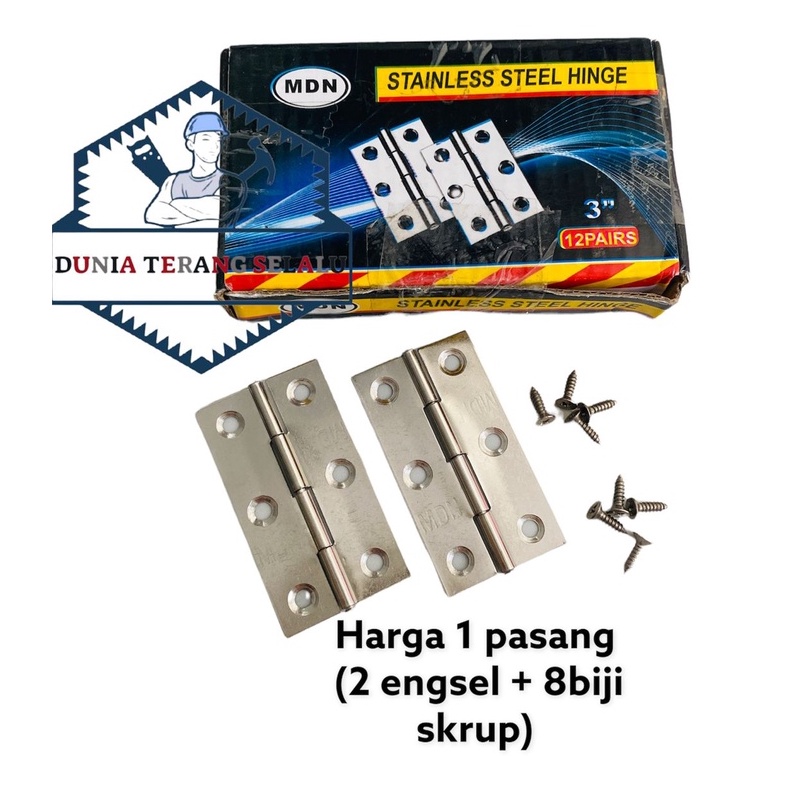 ENGSEL TIPIS Stainless MDN 3'' 3inch - Engsel Stenles Tipis Mini Kecil - Engsel Lemari Tipis Engsel Kupu Kupu 3 in Stainless Steel Hinge