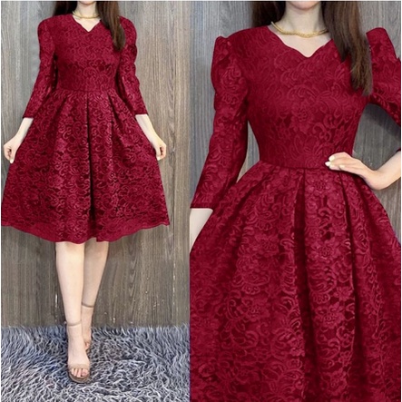 Dress Wanita Model Terbaru Dress Berukat Batal Terbaru 2022 2022 Dress Brukat Agnes