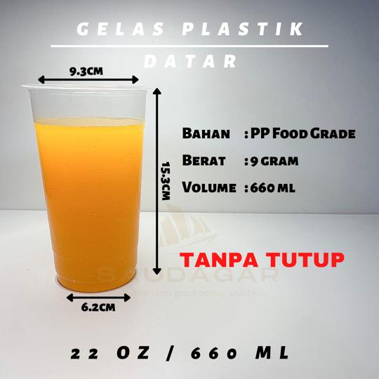 Gelas plastik datar 22 oz ( 660 ml ) 9 gram