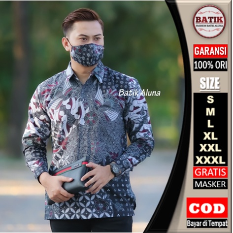 Atasan Kemeja Baju Batik Pria Lengan Panjang Baju Kemeja Batik Pria Lengan Panjang Premium Jumbo Batik Cowok Cowo modern slimfit Slim fit Mega Mendung Priamega Mendung Pria Seno Joyo Tuban Pekalongan Berkualitas BATIK ALUNA